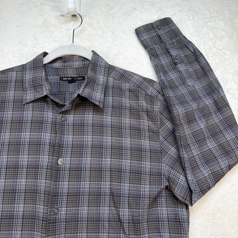 John Varvatos USA Shirt Men's Medium Gray Plaid Button Up‎ Grunge Indie Rock